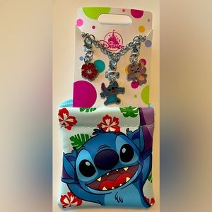 Disney Stitch Charm Bracelet - Three Charms - NEW - includes pouch